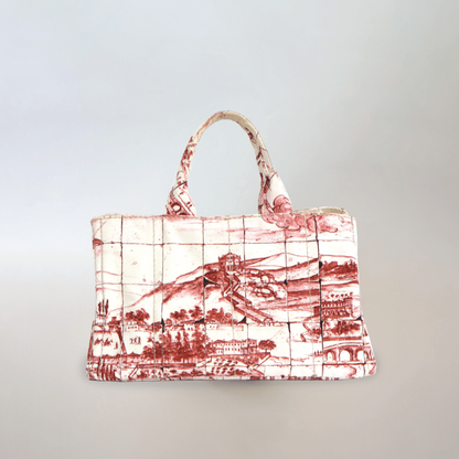 Prada Canapa Tote Azulejos Printed Bag in Red