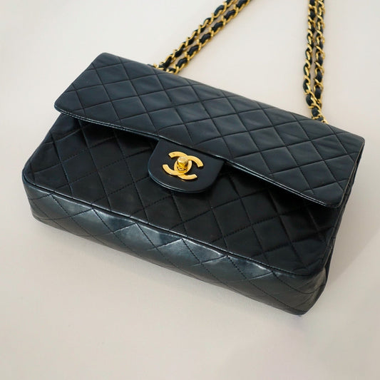 Chanel Double Flap 25 Quilted CC Logo Lambskin w/Chain Shoulder Bag Black - Nour Archive Handbag