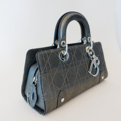 CHRISTIAN DIOR Lady Dior Stitched Cannage Leather East West in Iridescent Green - Nour Archive Handbag