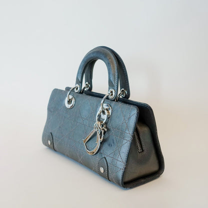 CHRISTIAN DIOR Lady Dior Stitched Cannage Leather East West in Iridescent Green - Nour Archive Handbag