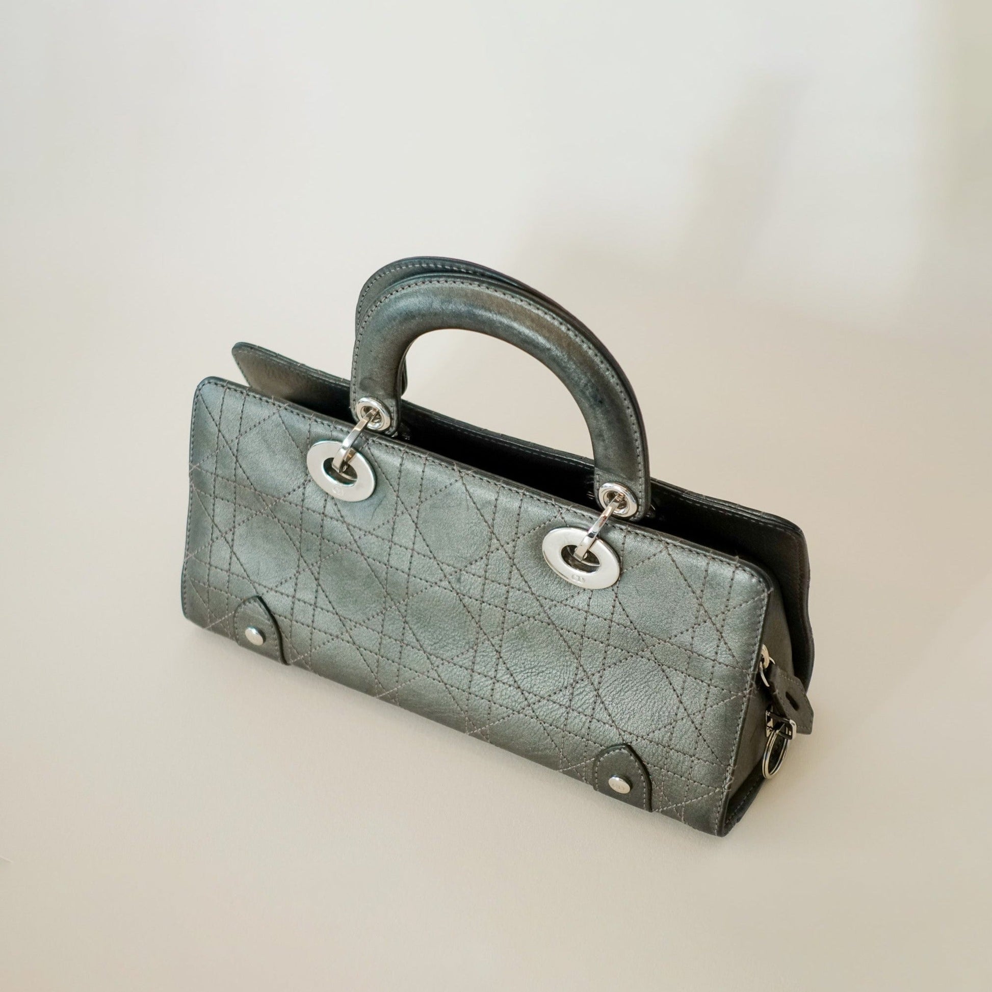 CHRISTIAN DIOR Lady Dior Stitched Cannage Leather East West in Iridescent Green - Nour Archive Handbag