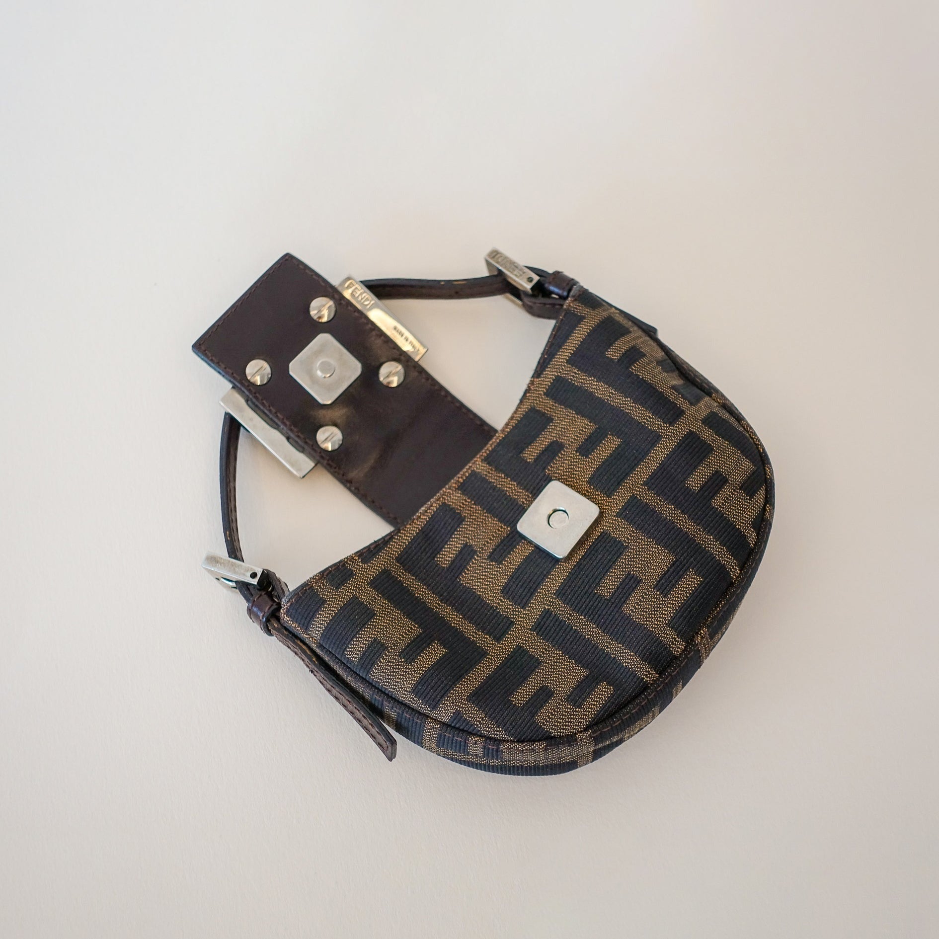 FENDI Mini Croissant in Brown Zucca Canvas - Nour Archive Handbag