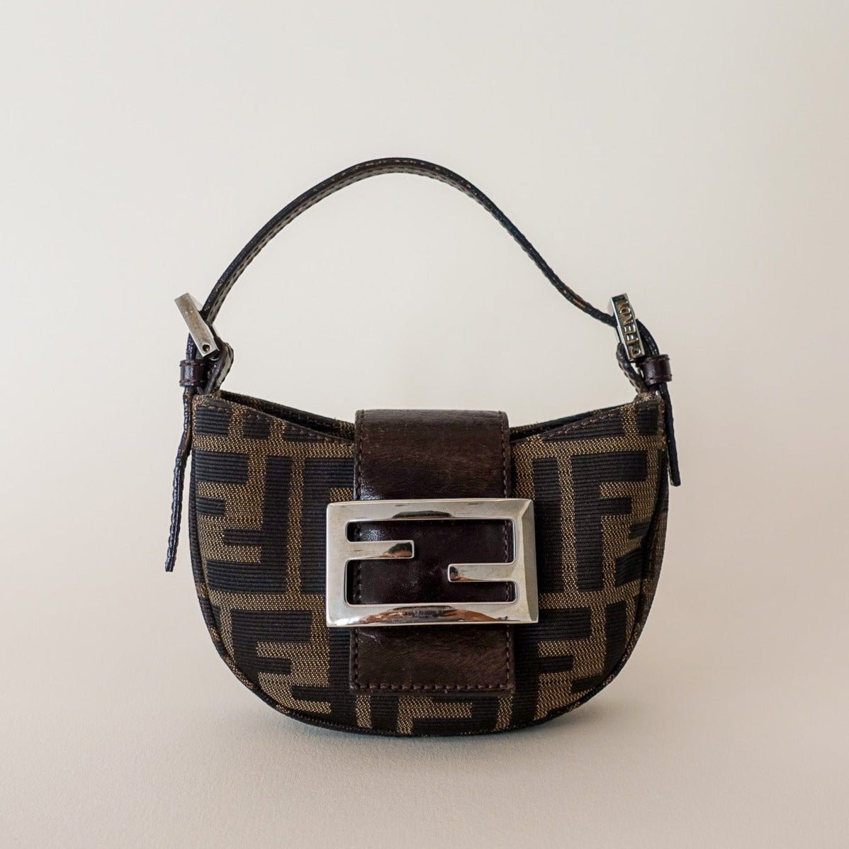 FENDI Mini Croissant in Brown Zucca Canvas - Nour Archive Handbag