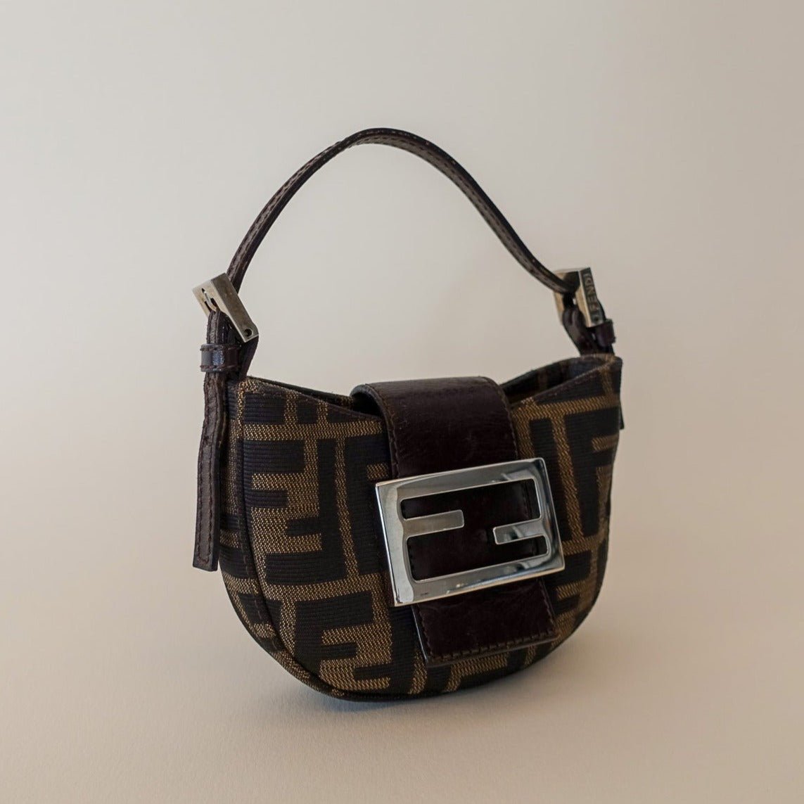 FENDI Mini Croissant in Brown Zucca Canvas - Nour Archive Handbag