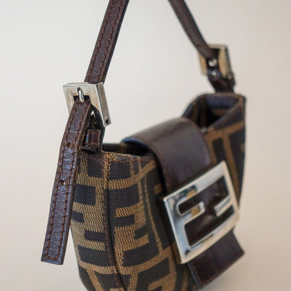 FENDI Mini Croissant in Brown Zucca Canvas - Nour Archive Handbag