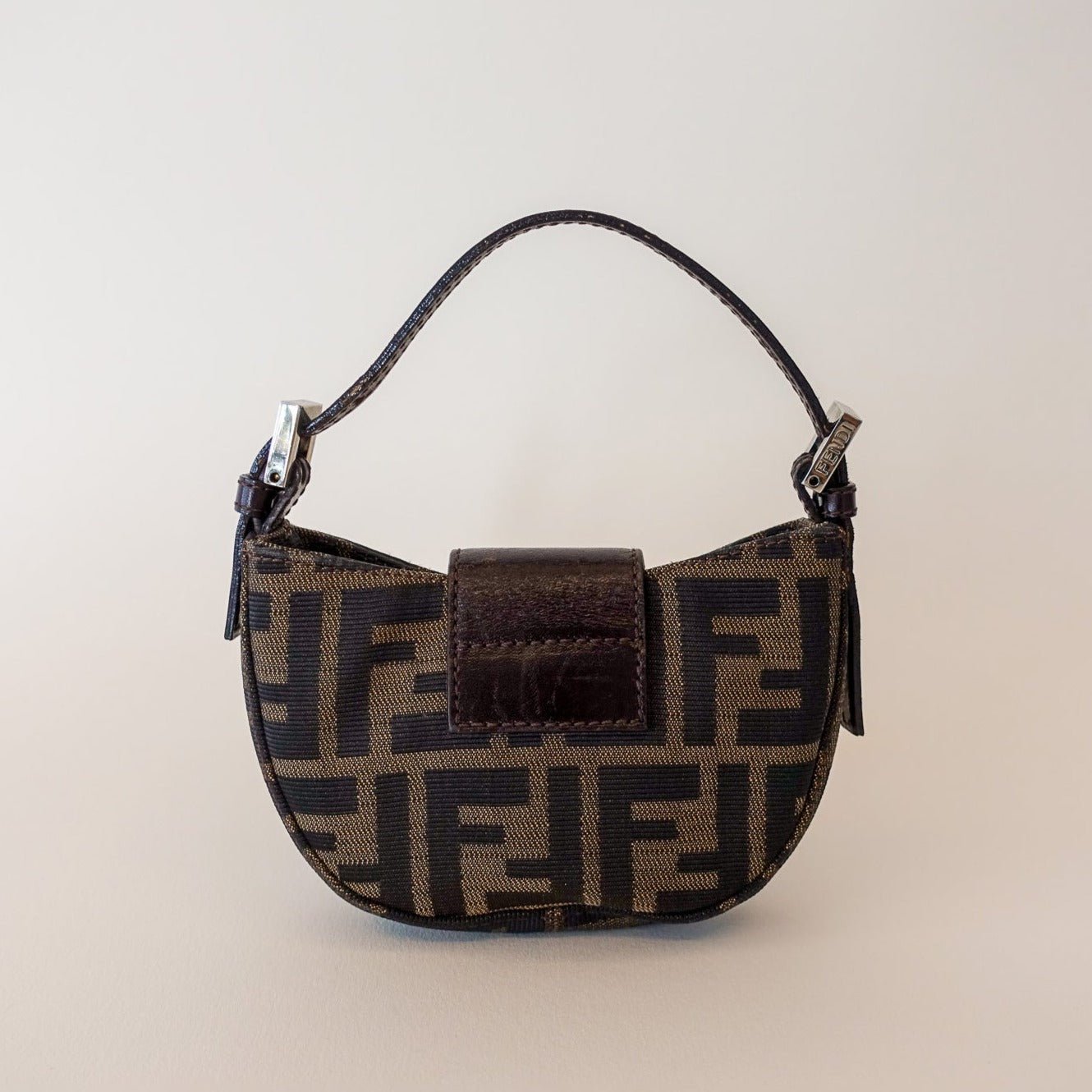 FENDI Mini Croissant in Brown Zucca Canvas - Nour Archive Handbag