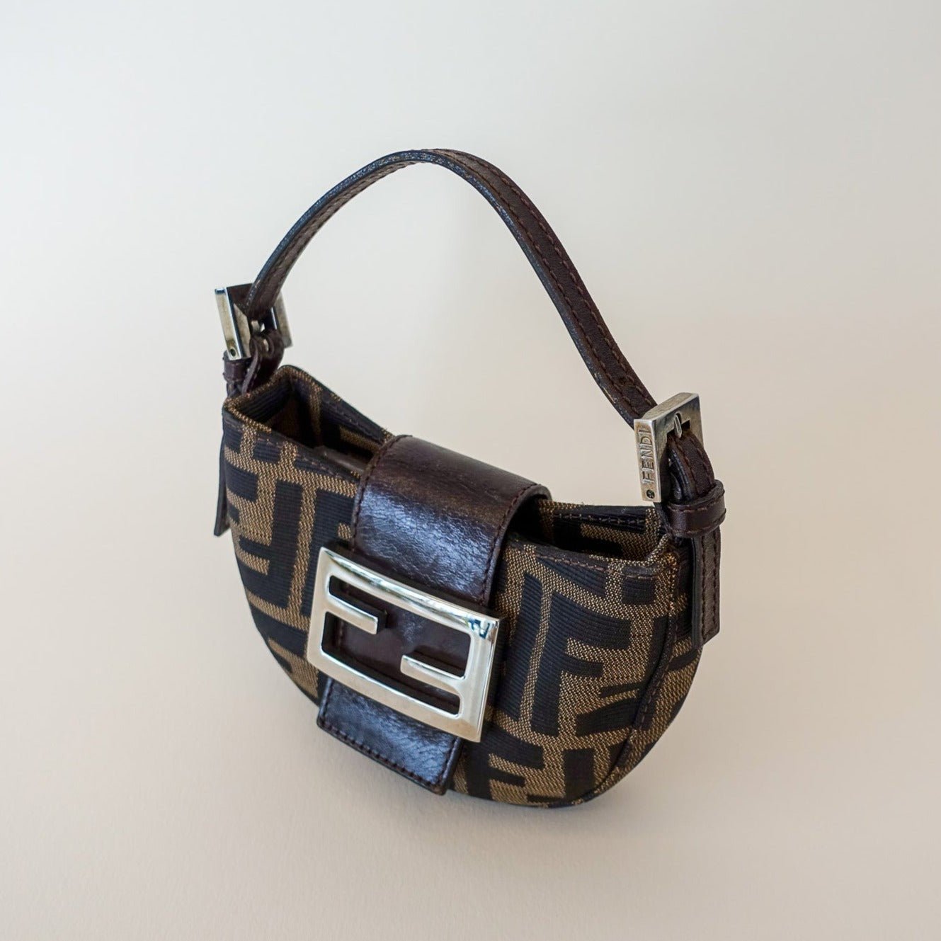 FENDI Mini Croissant in Brown Zucca Canvas - Nour Archive Handbag