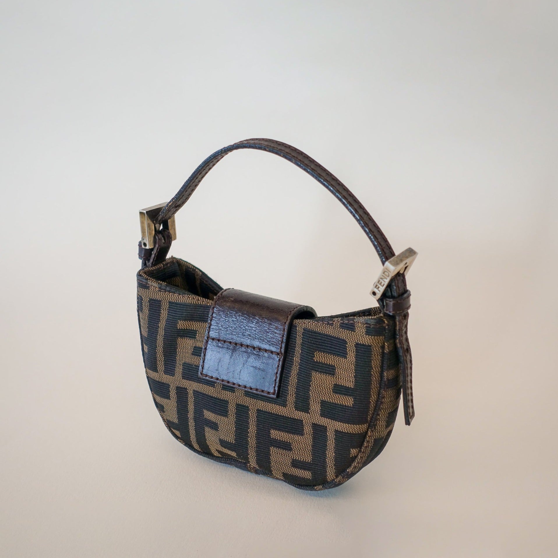 FENDI Mini Croissant in Brown Zucca Canvas - Nour Archive Handbag